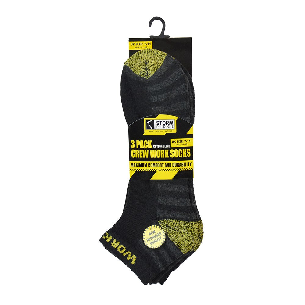 Mens Work Socks Storm Ridge Hardwearing Crew Trainer 3 Pack Cotton Blend 7-11 Mens Work Socks Storm Ridge Hardwearing Crew Trainer 3 Pack Cotton Blend 7-11
